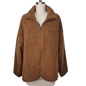 Athleta Cloud Fleece Full Zip Jacket Pampas Beige Oversized Teddy L